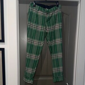 Free People Green Checkered Trousers